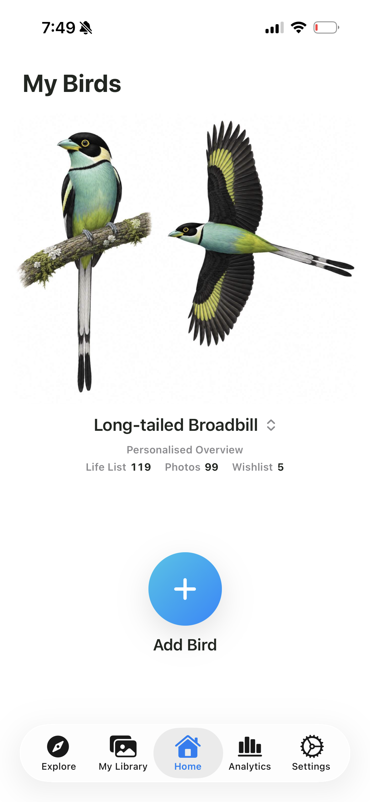 MyBird app home screen